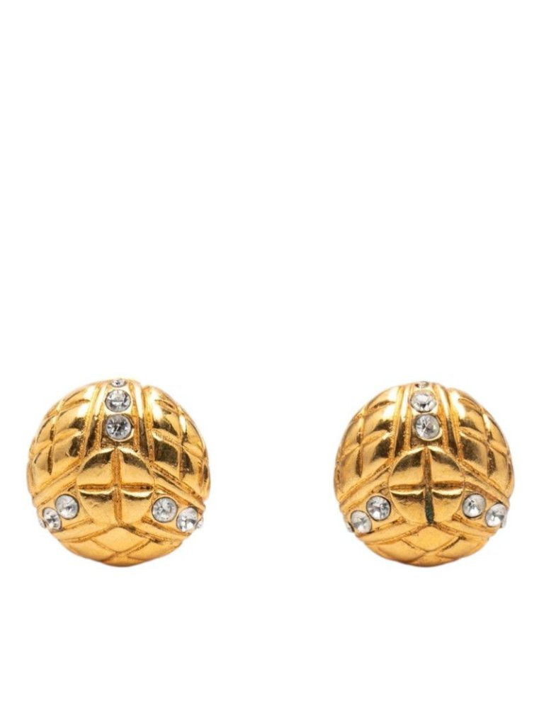 Chanel Earrings Gold Plated Rhinestone